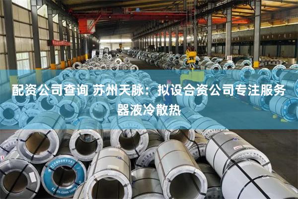 配资公司查询 苏州天脉：拟设合资公司专注服务器液冷散热